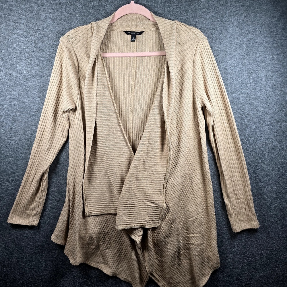 Banana Republic Women S Tan Open Front Long Waterfall Cardigan Sweater Flowy - Picture 1 of 10